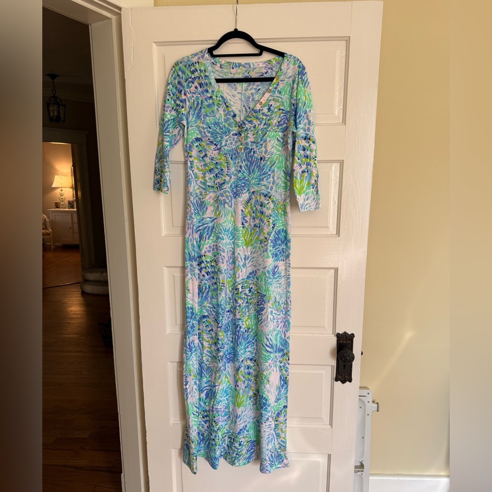 Lilly Pulitzer Blue, Green & White Floral Maxi Dress